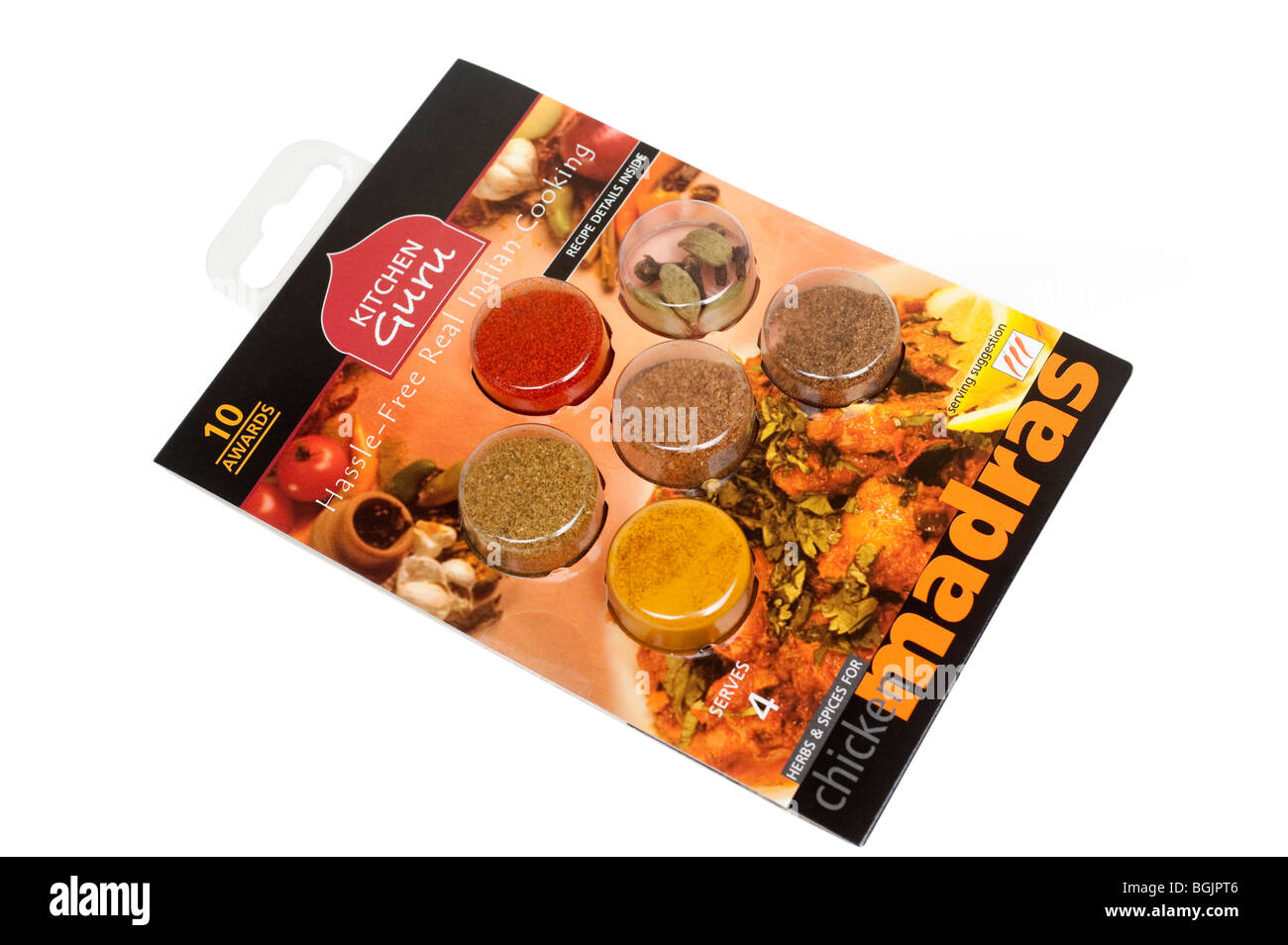 "Küche-Guru" Pack aus einer Mischung von Kräutern und Gewürzen für Chicken "Madras Curry" Stockfoto