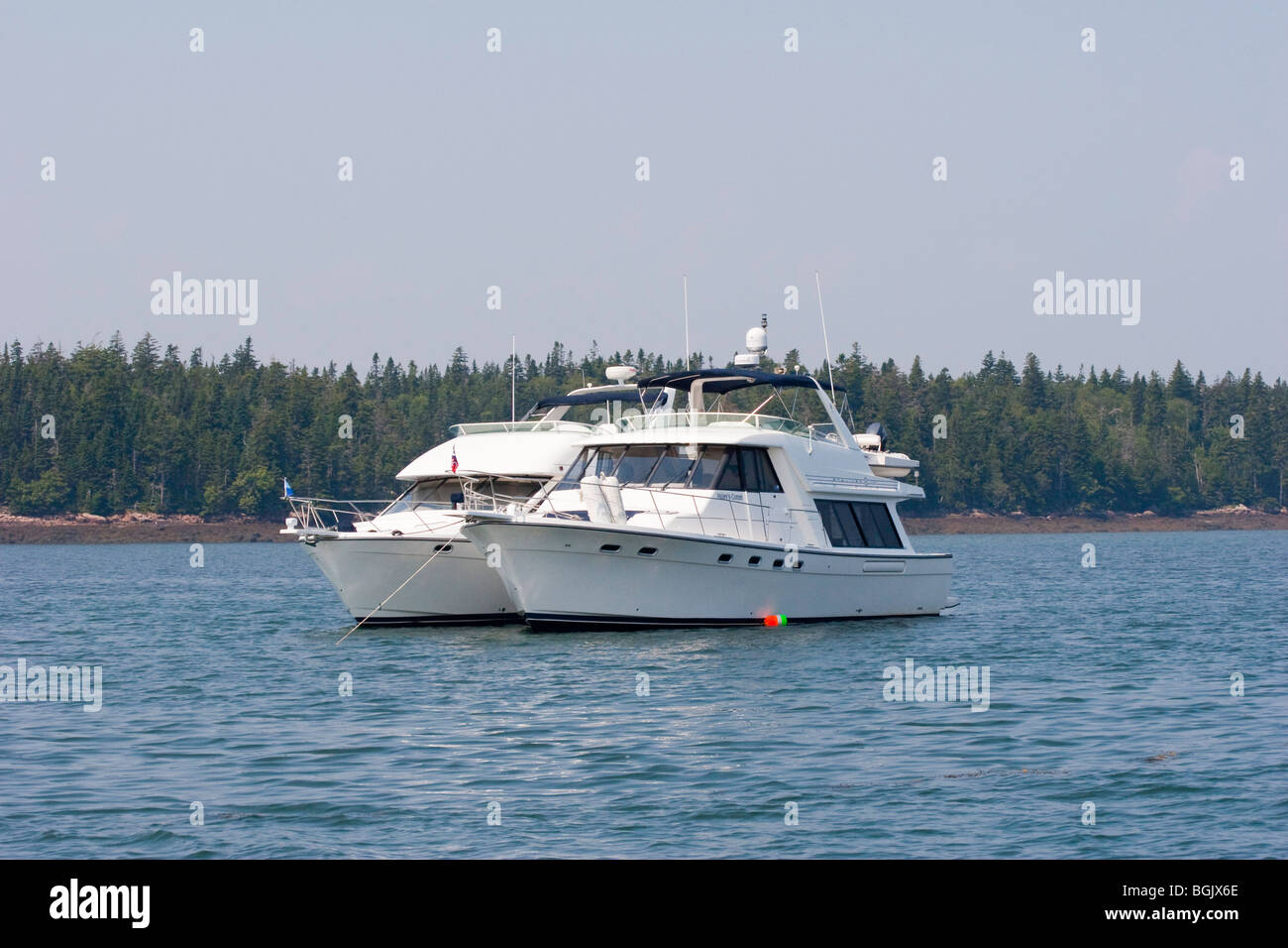 Motoryachten in der Kühe Hof, Head Island, Down East Maine Holzdetails Stockfoto