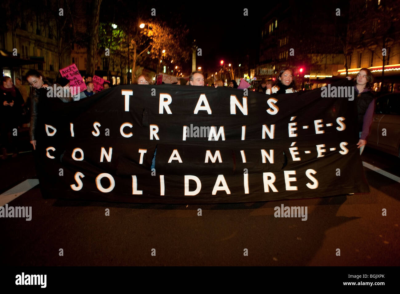 Paris, Frankreich, Gruppe von AIDS-Aktivisten der Trans-Genres, Proteste gegen AIDS am 1. Dezember, Welt-Aids-Tag, Solidarität, AIDS-Epidemie, Anti-Diskriminierung, Transgender Rights march Stockfoto