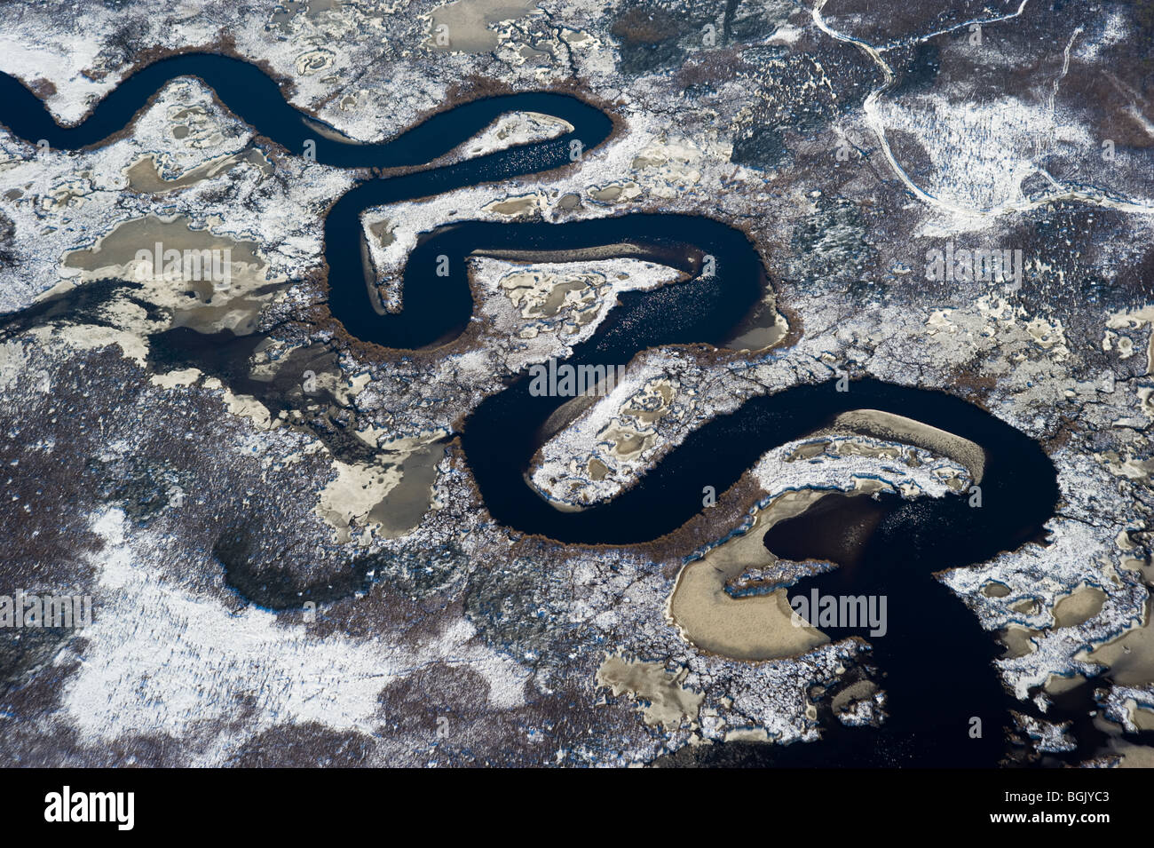 Blackwater Wildlife Refuge, Dorchester County Maryland mit Schnee aus der Luft Stockfoto