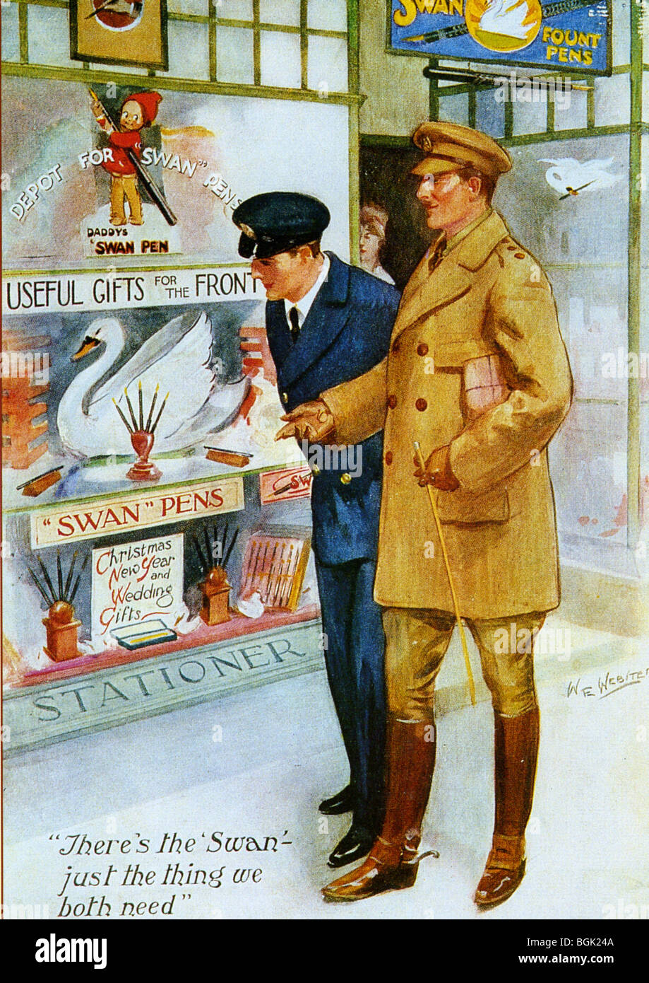 Werbung - eine fröhliche Note ist dieser erste Weltkrieg schlug Anzeige für Swan Stifte Stockfoto