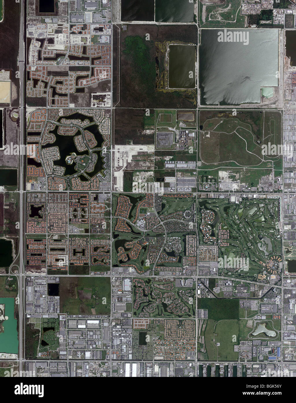 Luftbildkarte Blick auf Abschnitt Entwicklung Raster Miami Florida Stockfoto