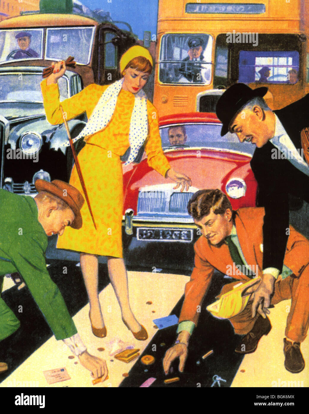 Galanterie - unbeschwerte Illustration aus den 1950er Jahren Stockfoto