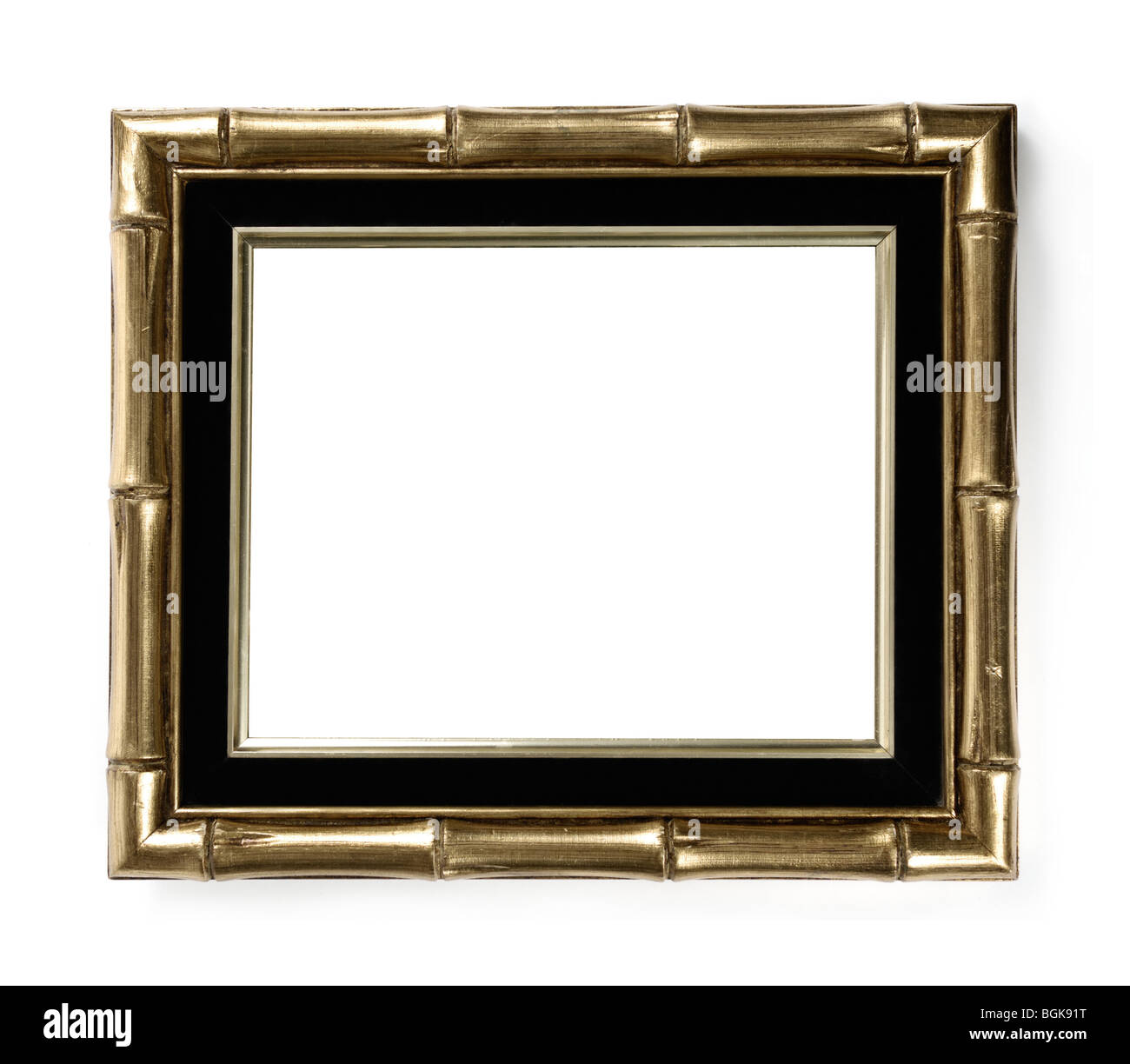 Vergoldete Bambus Deko Bild Frame Isoolated auf weißem Hintergrund Stockfoto