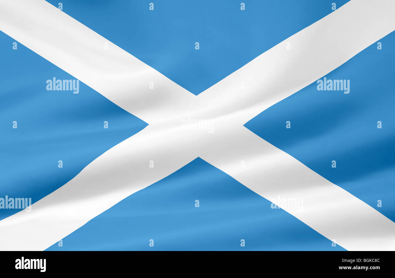 Eine sehr große Version einer schottischen Flagge im Wind wehende Stockfoto