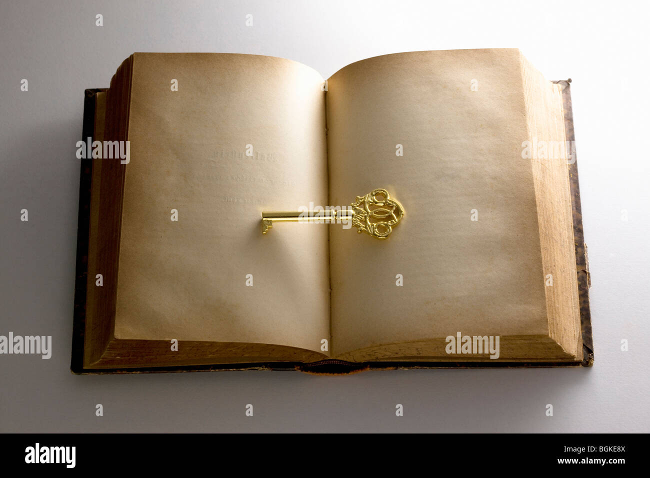 Goldenen Schlüssel auf antike Buch Stockfoto