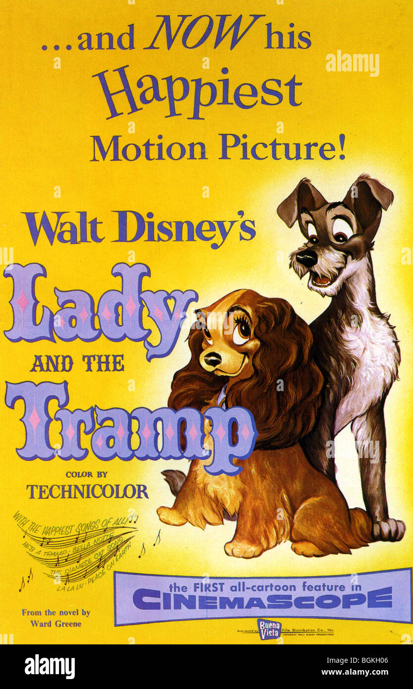 DIE LADY AND THE TRAMP - Plakat für 1955 Walt Disney Feature Cartoon Stockfoto