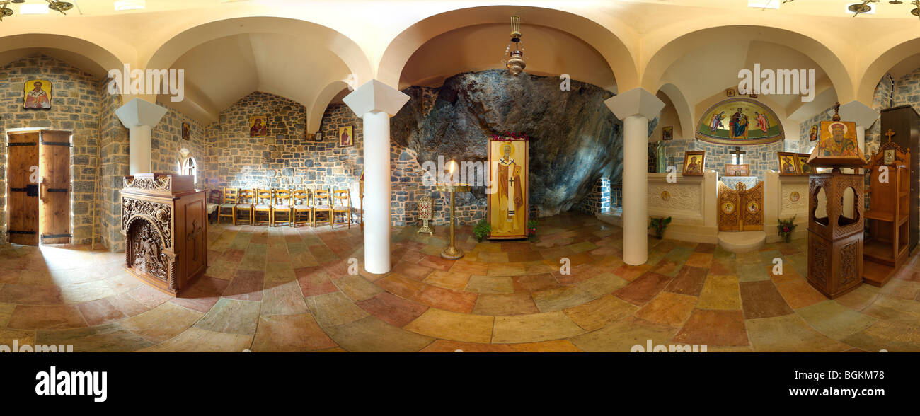 360-Grad Panorama griechische Kirche Innenraum Stockfoto