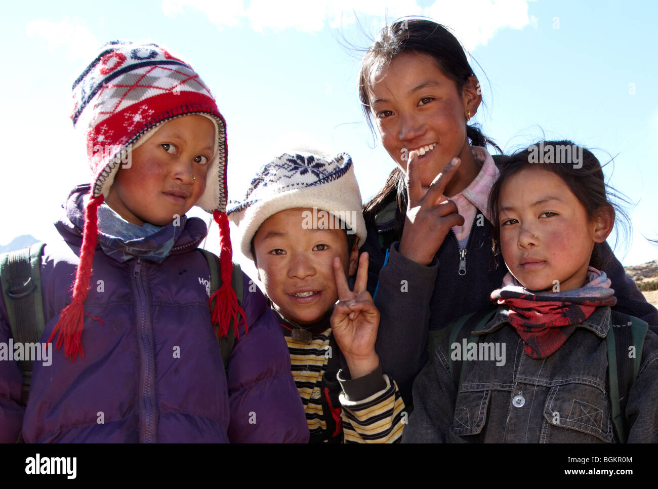 Jungen Sherpa-Kinder In der Everest Region Himalaya Nepal Asien Stockfoto