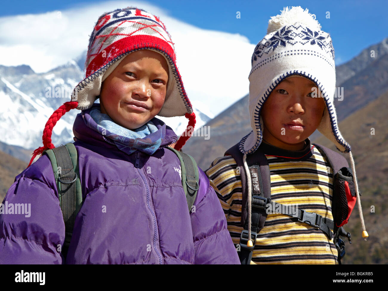 Jungen Sherpa-Boys In der Everest Region Himalaya Nepal Asien Stockfoto