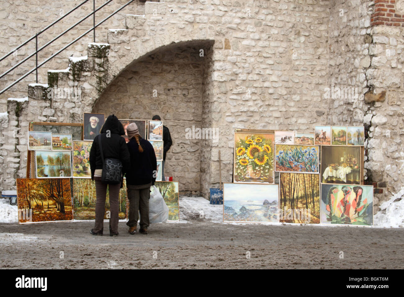 Open-Air-Kunst-Galerie auf der Stadtmauer in der Nähe von Florianstor, Krakau, Polen Stockfoto