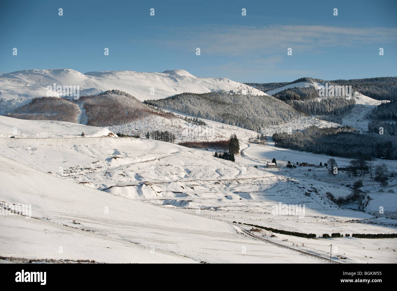 Mitte Wales Hochland winterliche Landschaft in der Nähe von Plynlimon Hügeln im Schnee, 1. Januar 2010 Stockfoto