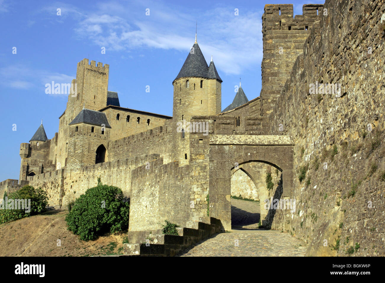 Mittelalterliche ummauerte Festungsstadt Carcassonne-Aude-Frankreich Stockfoto