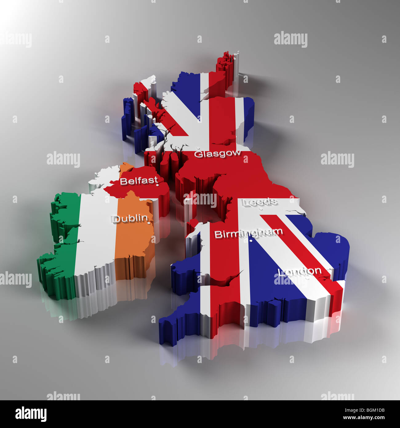 3D Karte von Großbritannien und Irland Stockfoto