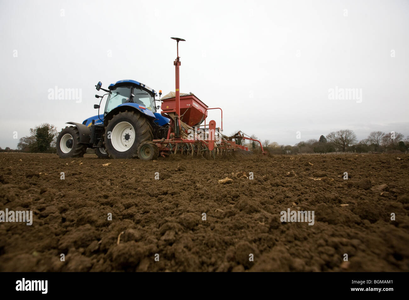 Traktor Bohren Mais Stockfoto