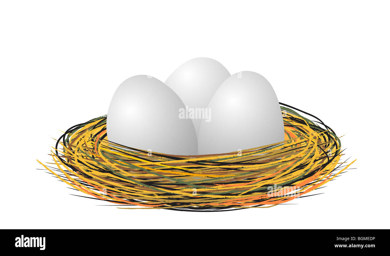 drei Eiern in das Vogelnest Stockfoto