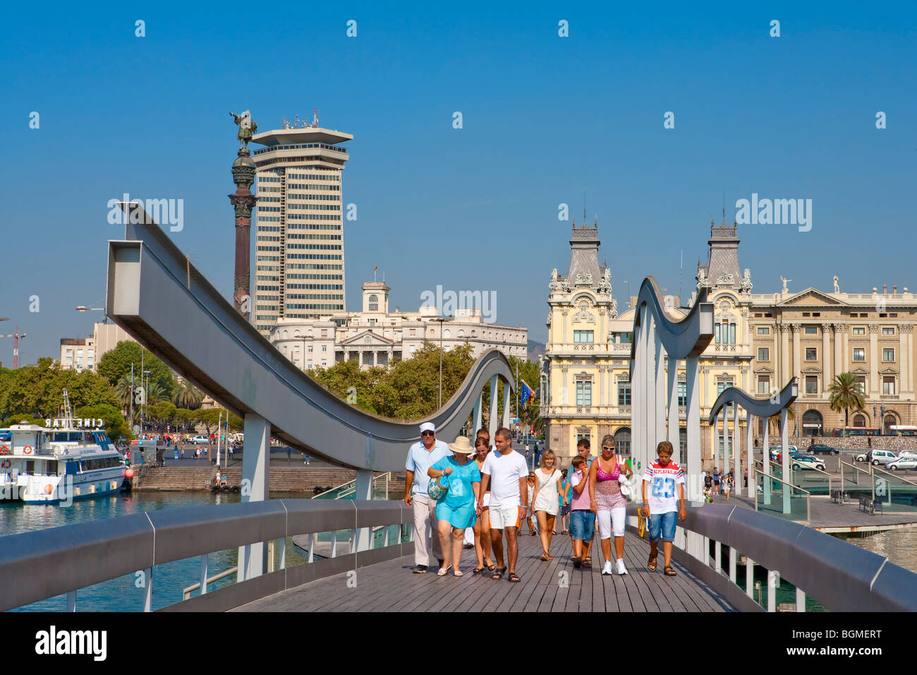 Barcelona - Port Vell - Fußgängerbrücke Stockfoto