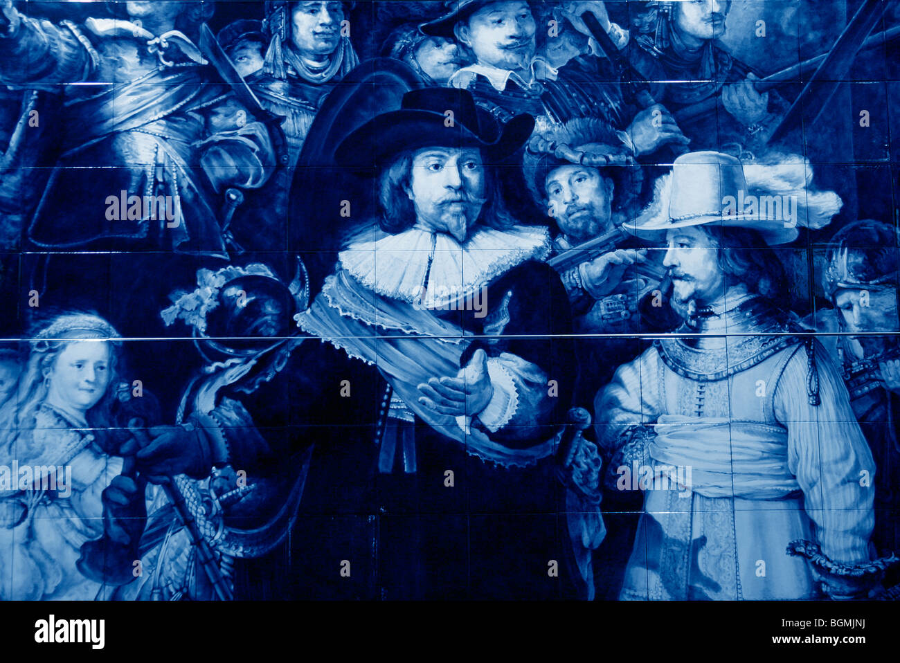 Die Nachtwache von Rembrandt in Delfter Blau, Delft, Niederlande Stockfoto