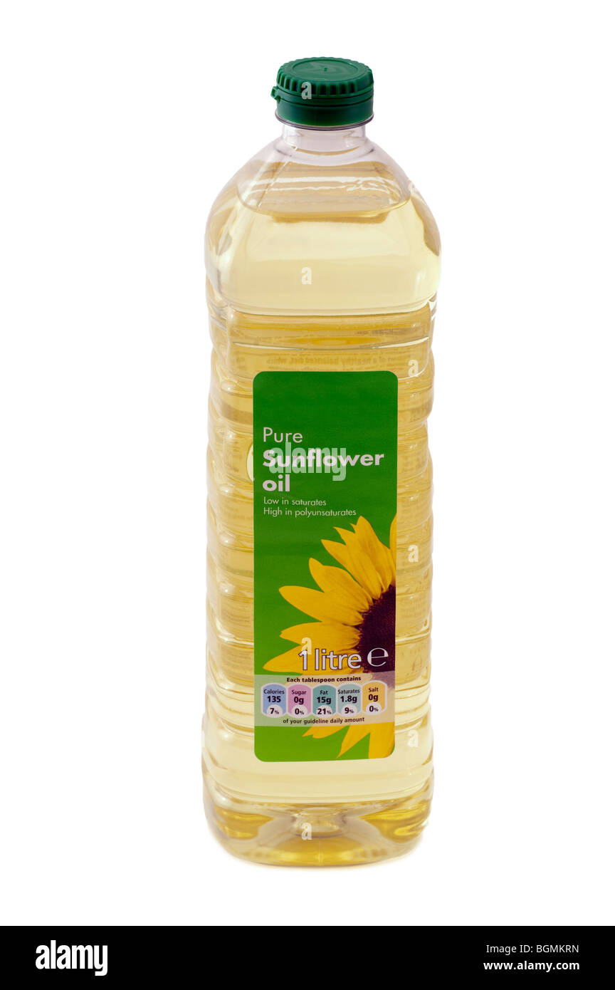 1 Liter klare Kunststoff-Flasche von Pure "Sonnenblumenöl" Stockfoto