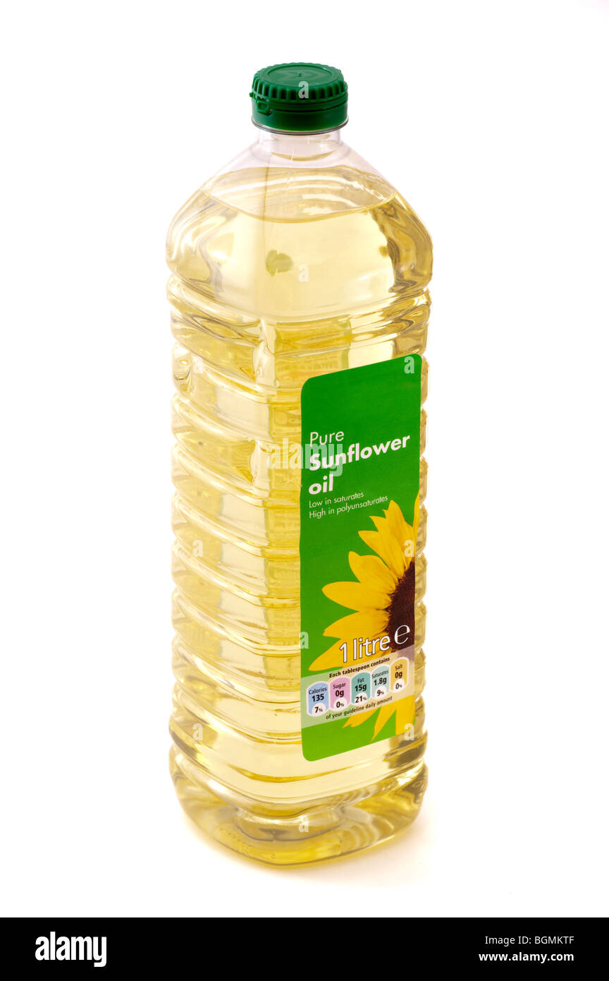 1 Liter klare Kunststoff-Flasche von Pure "Sonnenblumenöl" Stockfoto