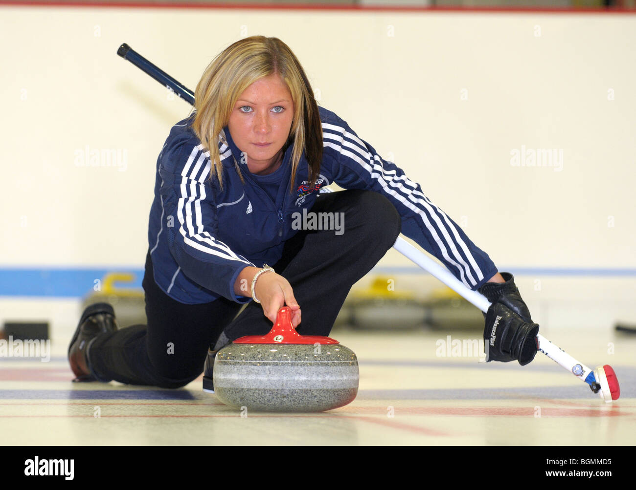 Mitglieder des Team GB Damen Curling Team für die Olympischen Winterspiele in Vancouver. Stockfoto