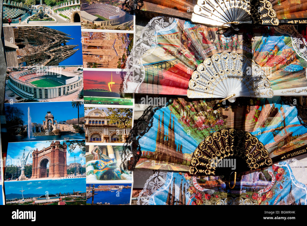 Barcelona - Tourrism - Hand-Fans - Postkarten Stockfoto