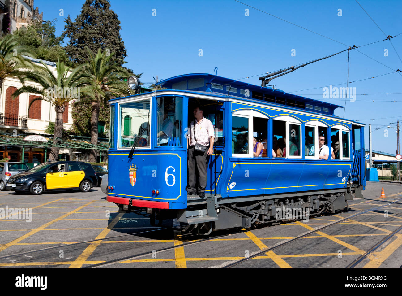 Barcelona - Tramvia Blau (blaue Straßenbahn) in Tibidabo Stockfoto