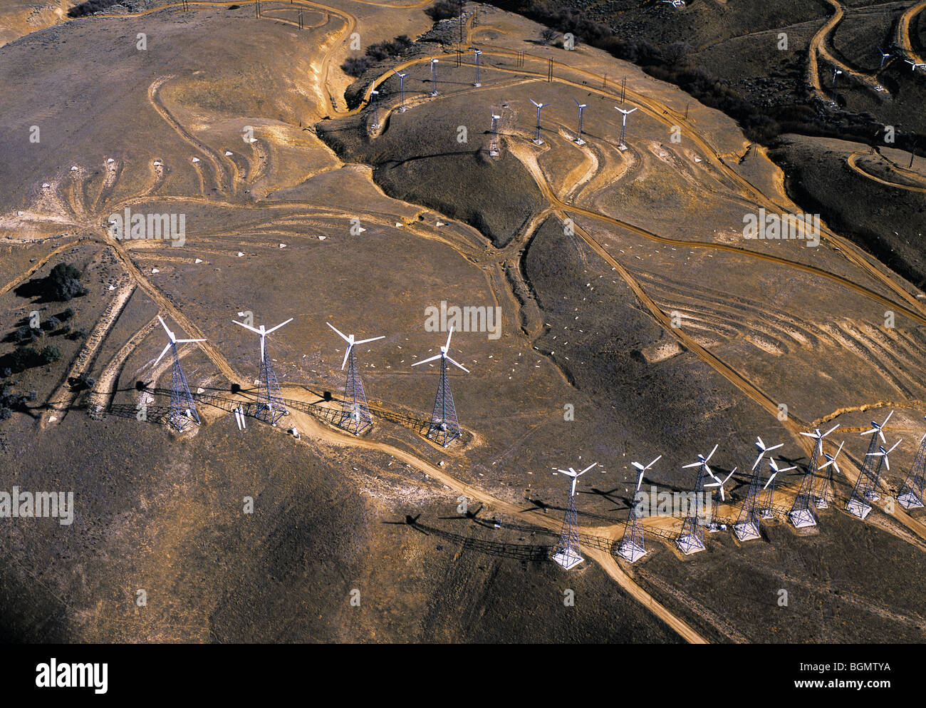 Luftbild-Windkraftanlagen an Tehachapi Pass Wind Farm California Stockfoto