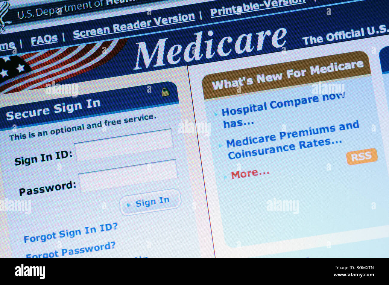 Medicare-Webseite Stockfoto