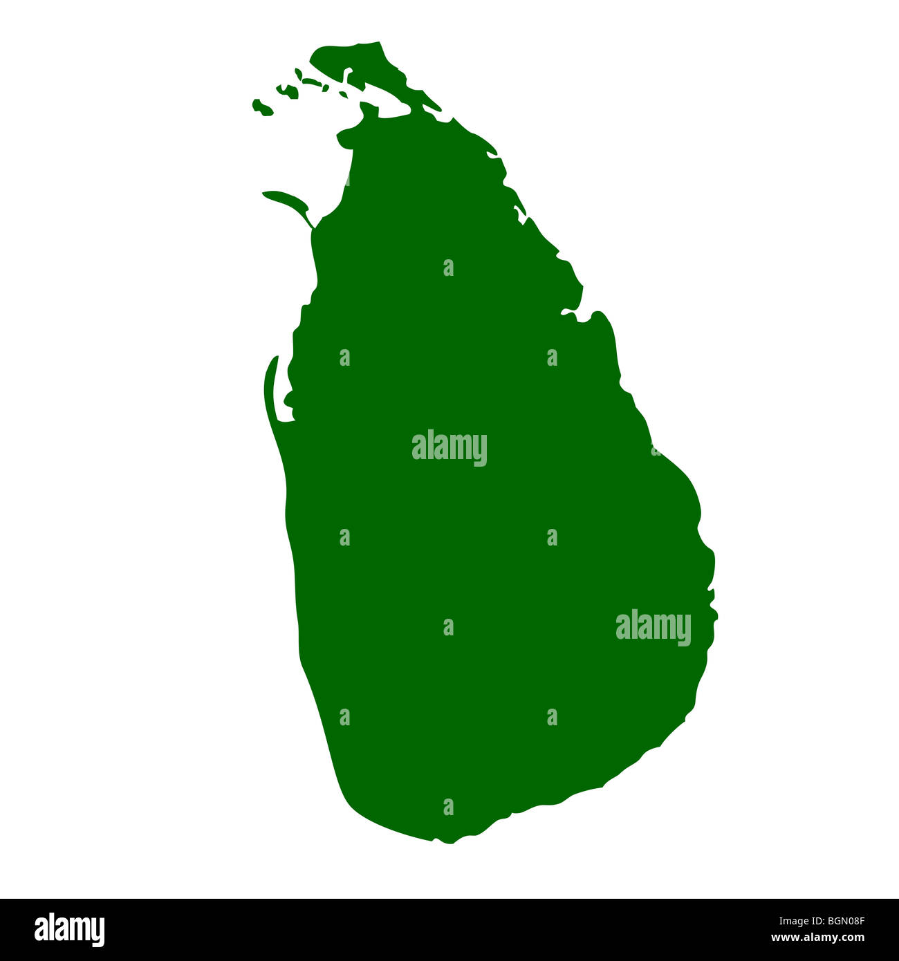 Sri Lanka Karte isolierten auf weißen Hintergrund. Stockfoto