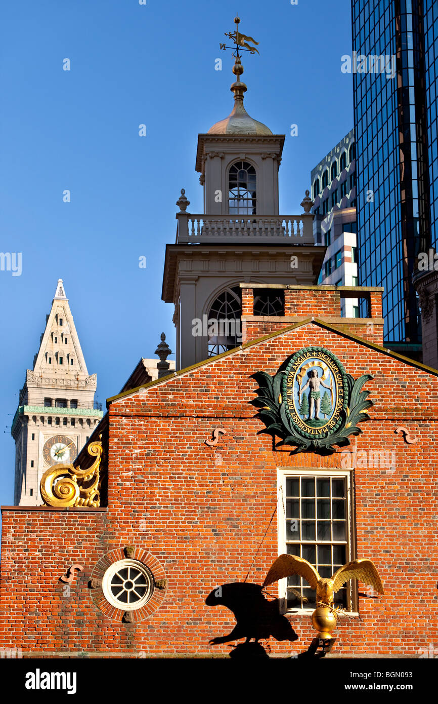 Das Old State House - Standort von vielen patriotischen Aktivitäten vor und während der Amerikanischen Revolution, Boston, Massachusetts, USA Stockfoto