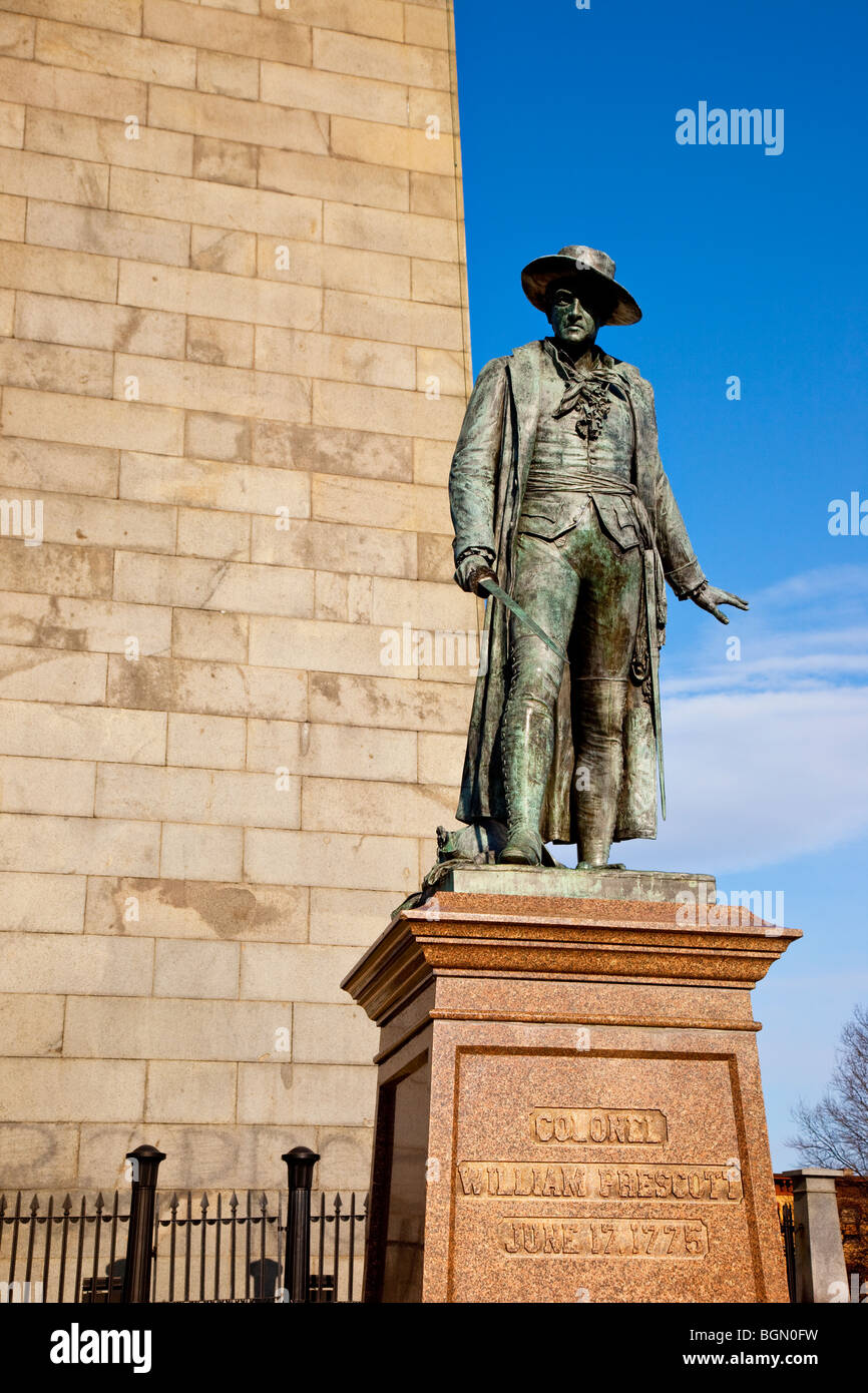 Oberst William Prescott Statue unter den Bunker Hill Memorial, Boston Massachusetts, USA Stockfoto