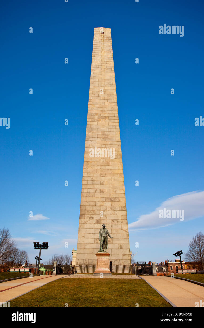 Oberst William Prescott Statue unter den Bunker Hill Memorial, Boston Massachusetts, USA Stockfoto