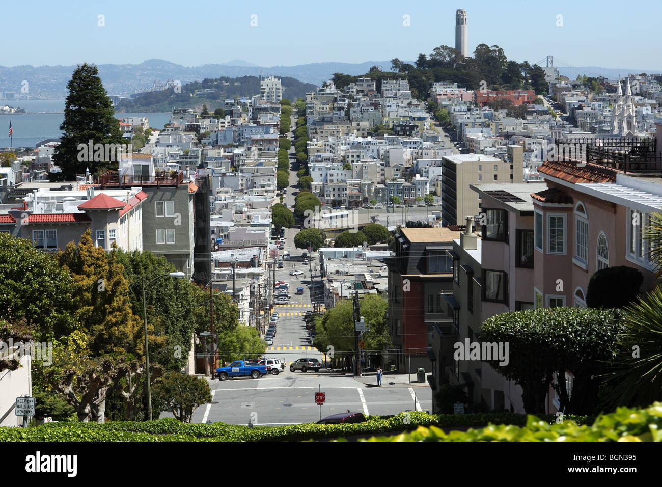 Blick auf San Francisco von Lombard Street, Kalifornien, USA Stockfoto