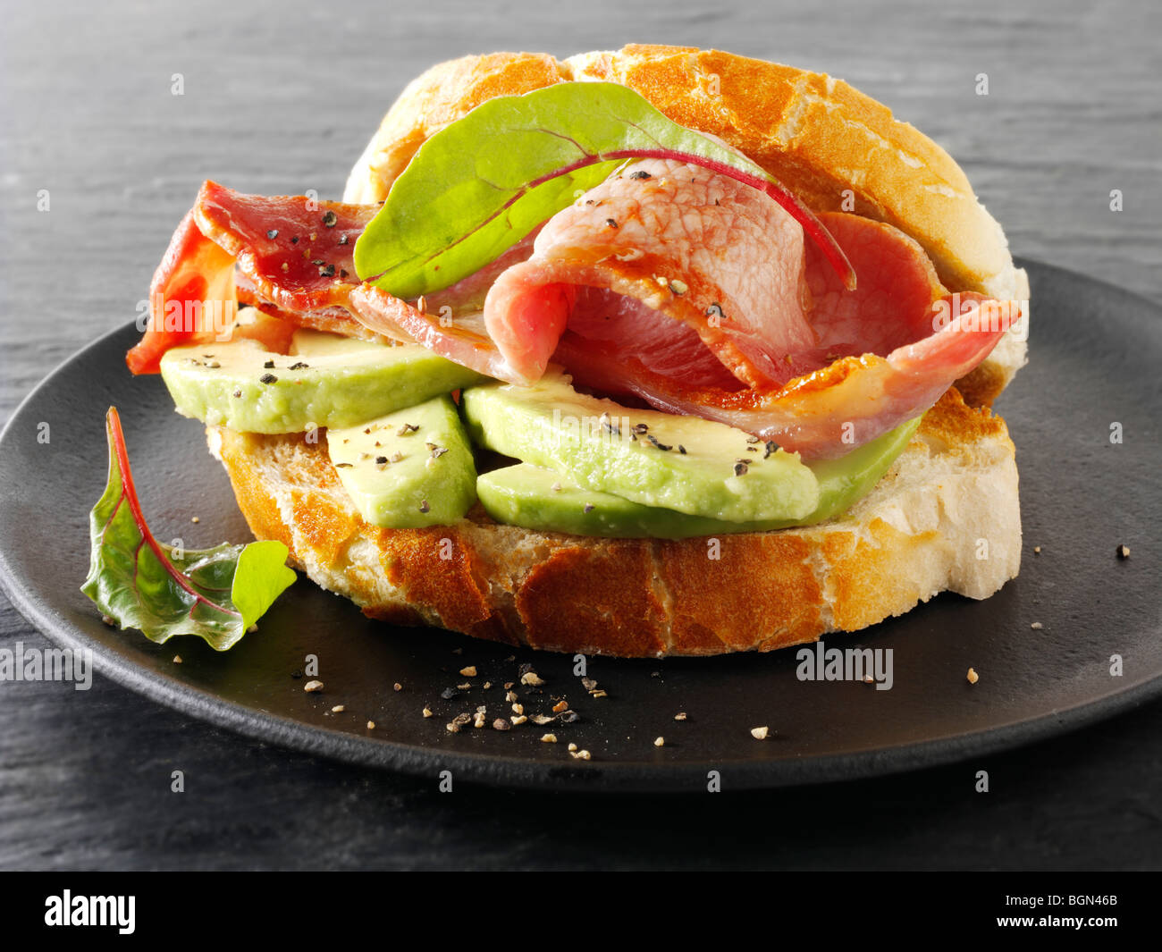 Speck und Avocado Sandwich Stockfoto