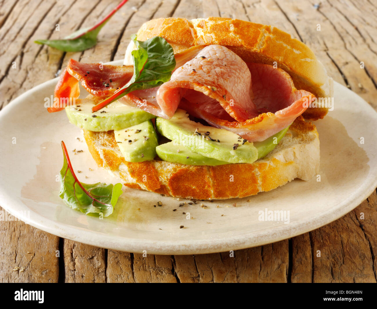 Speck und Avocado Sandwich Stockfoto