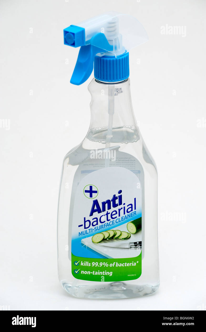 Durchsichtigen Kunststoff Sprühbehälter von anti-bakteriellen Multi Oberfläche Reiniger Stockfoto