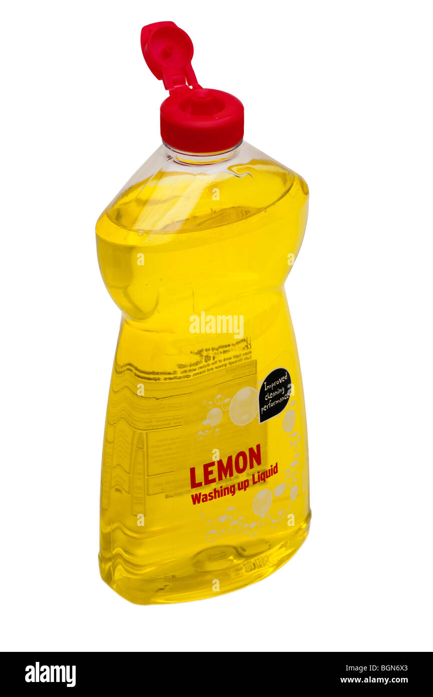 Offene rot flip Top Kunststoff-Flasche Spülmittel Zitrone Stockfoto