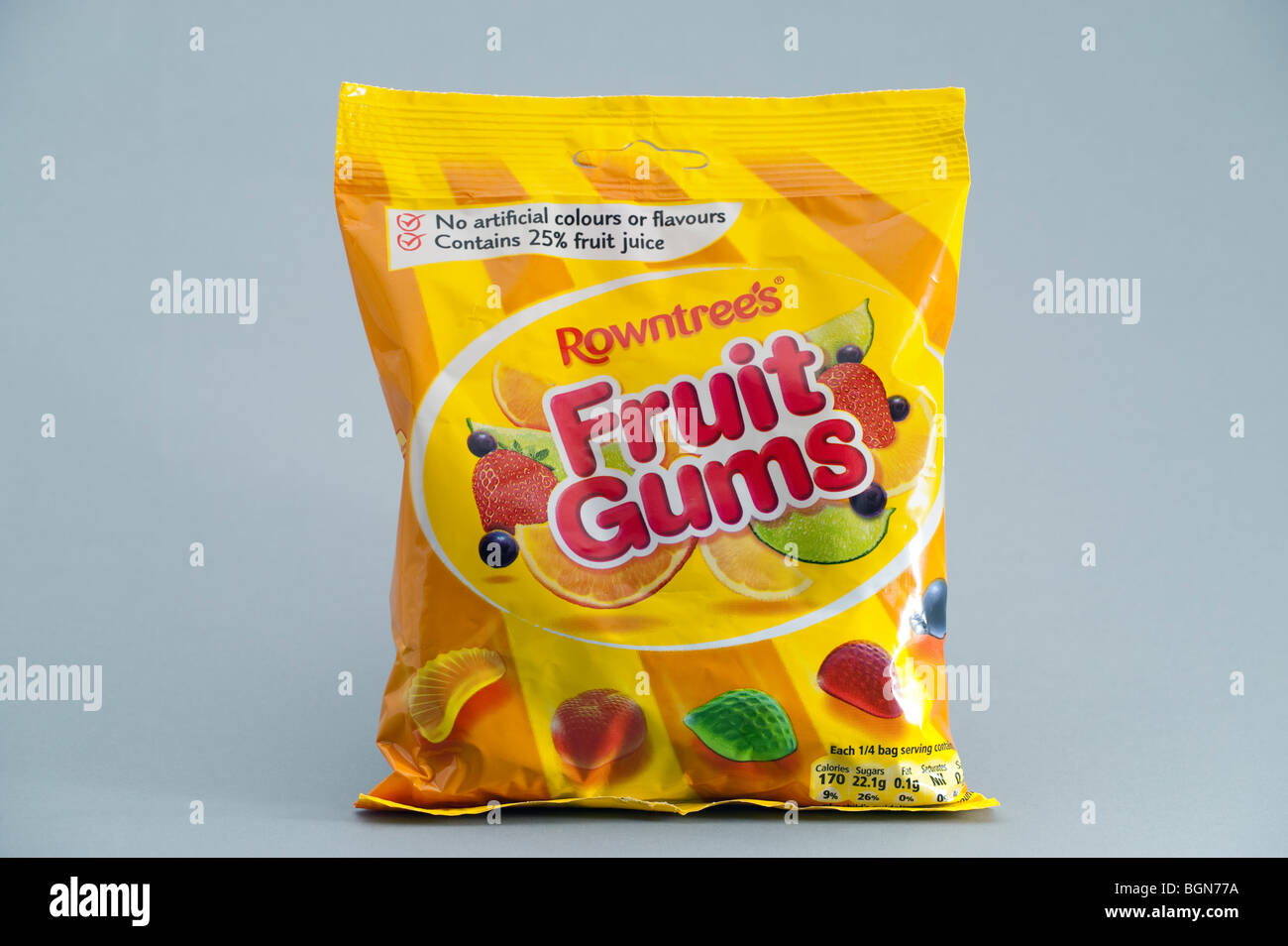 Gelbe Packung Rowntrees "Fruchtgummi" Stockfoto