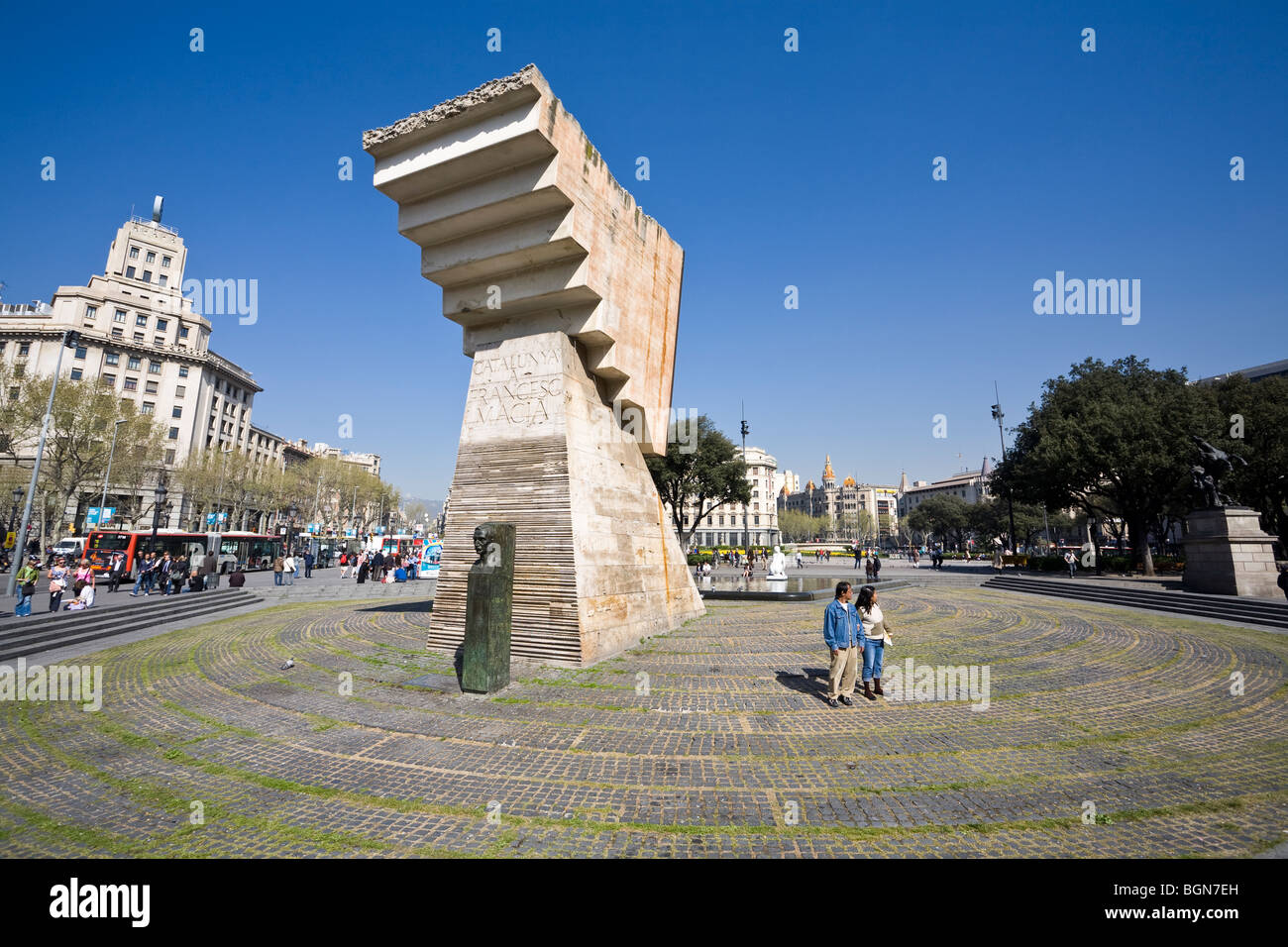 Skulptur, Francesc Macia am Plaça Catalunya, Plaza Cataluña, Katalonien quadratisch Stockfoto