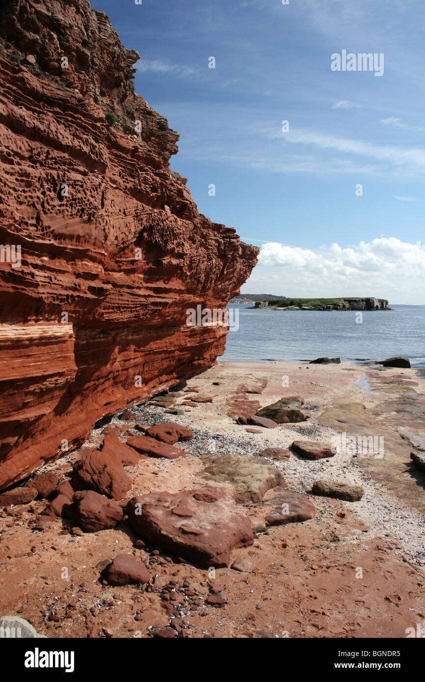 Buntsandstein-Sandstein auf Hilbre Insel, Wirral, Merseyside, England Stockfoto