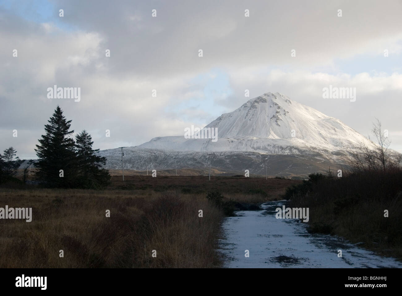 Schneebedeckten Mount Errigal Donegal Stockfoto