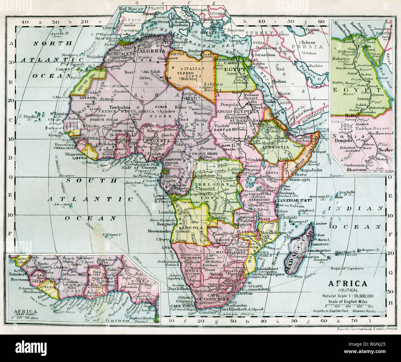 Afrikanischen Kontinent zwischen Erster Weltkrieg und Zweiter Weltkrieg. Stockfoto