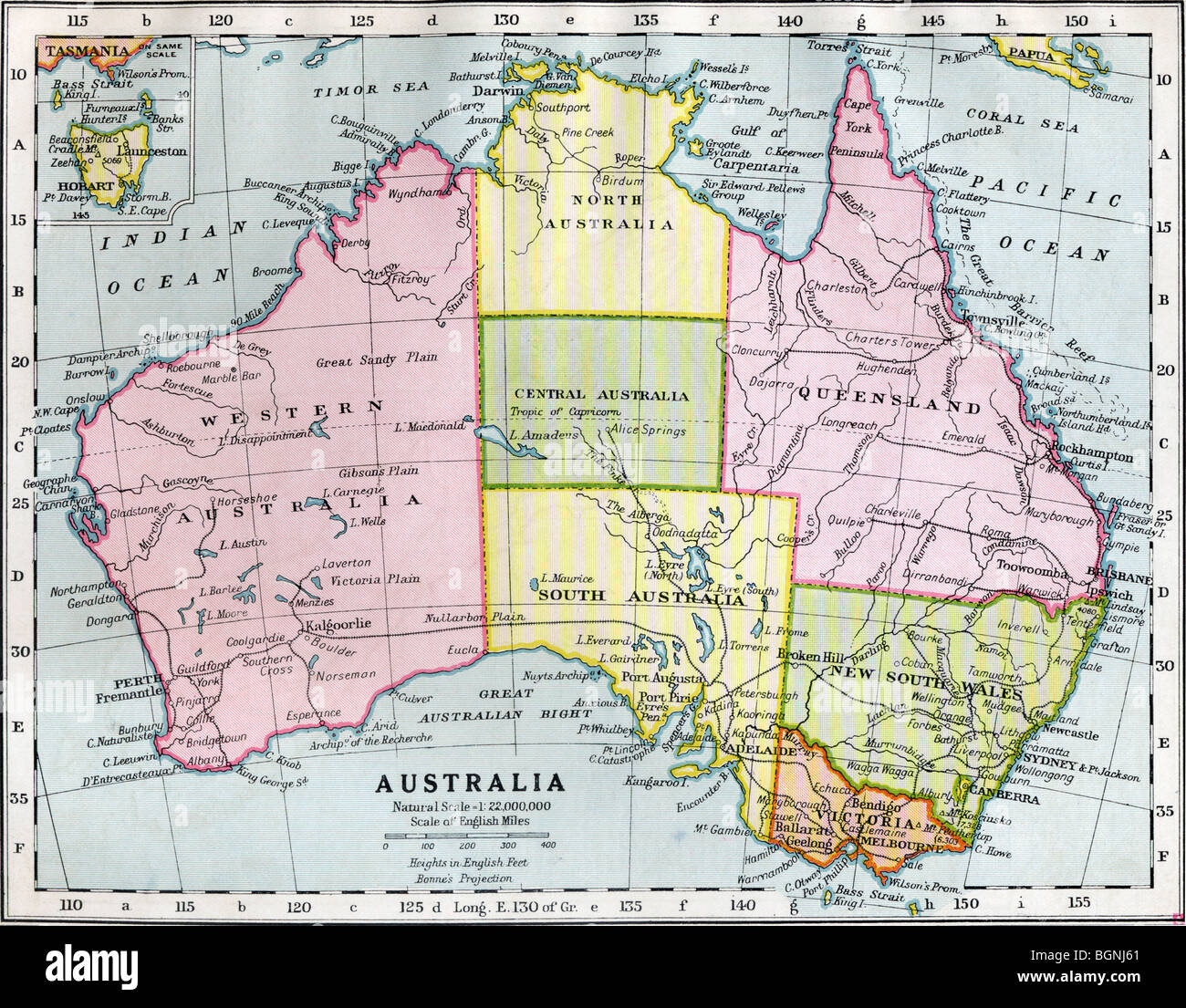 Zwischen 1. und 2. Kriege, zeigt temporäre Partition des Northern Territory in Nord-Australien und Zentralaustralien Australien Stockfoto