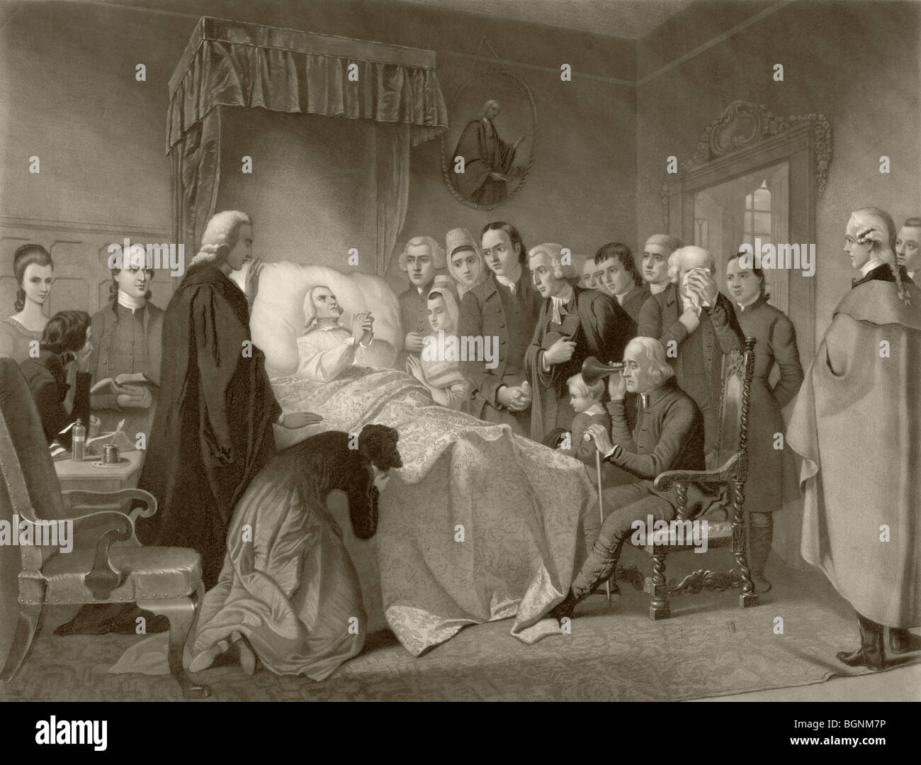 John Wesley, 1703 bis 1791 auf dem Sterbebett. Wesley, ein englischer Geistlicher gegründet Methodismus. Stockfoto