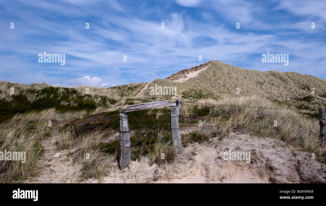 Weide Zaun zwischen den Dünen auf der Insel Sylt in Norddeutschland Stockfoto
