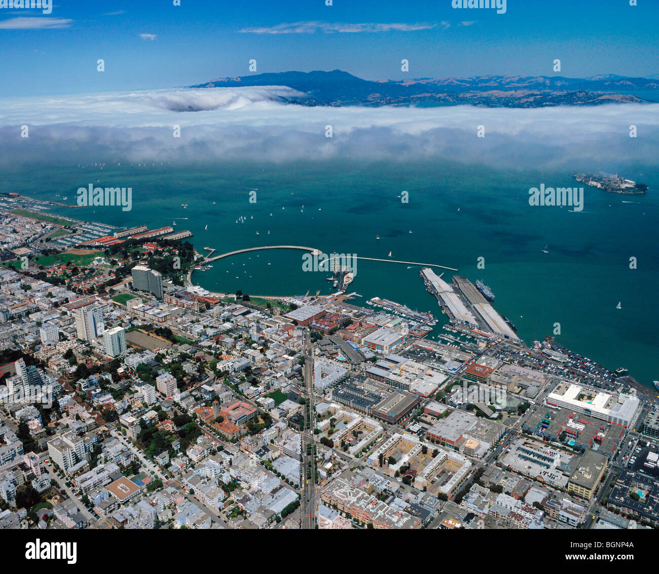 Luftaufnahme über Columbus Avenue Wasserpark Nordstrand Nachbarschaft San Francisco Kalifornien Stockfoto
