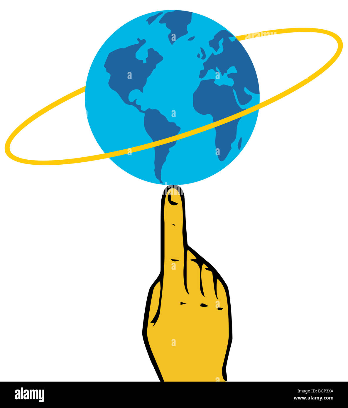 Globus an der Spitze des Fingers Stockfoto