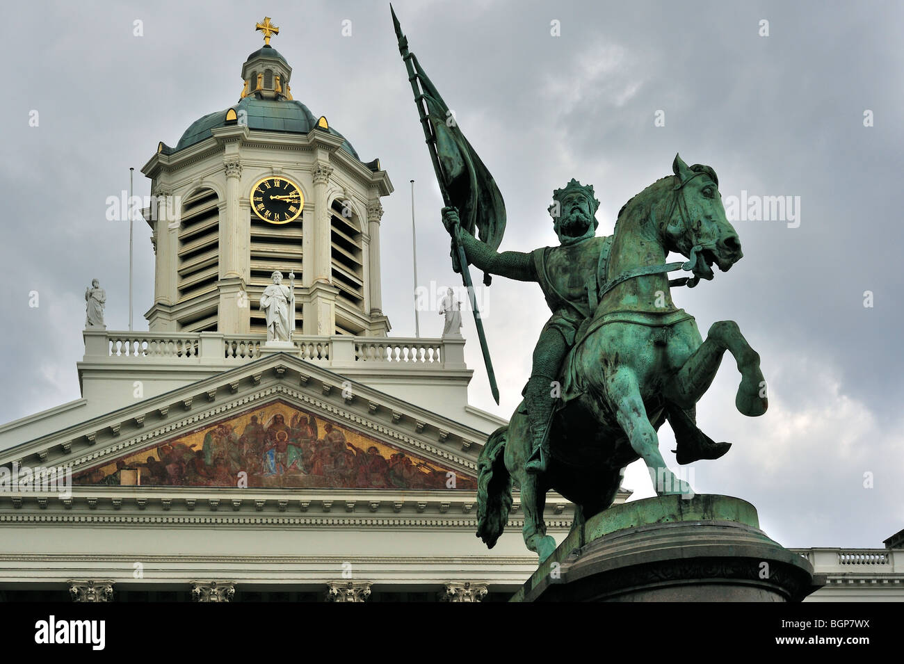 Godfrey von Bouillon und Kirche Saint-Jacques-Sur-Coudenberg, setzen Sie Royale / Royal Square / verdeutlicht, Brüssel, Belgien Stockfoto