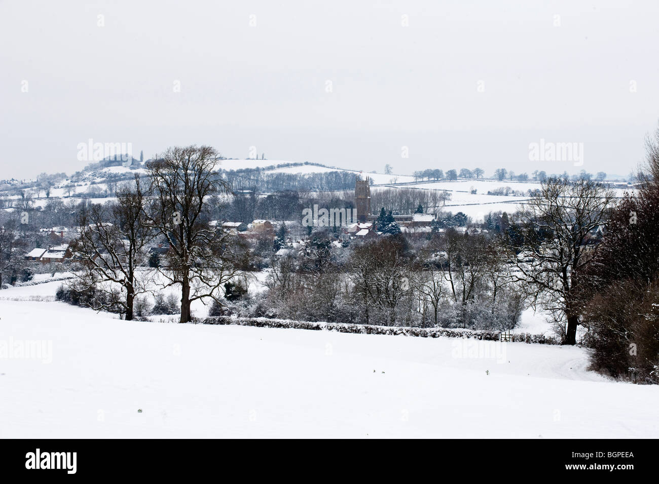 Brailes Warwickshire im Schnee Stockfoto